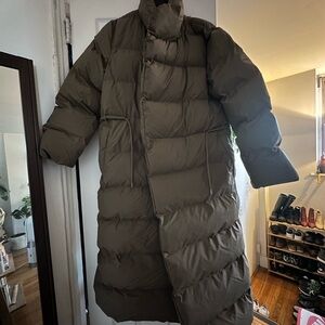 Rains Olive Green Long Puffer Coat